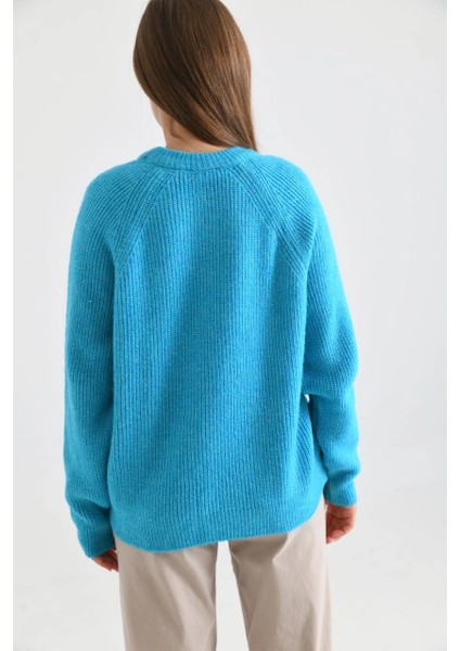 Kadın Kazak Bisiklet Yaka Kazak Turkuaz - 7559 fırsatları