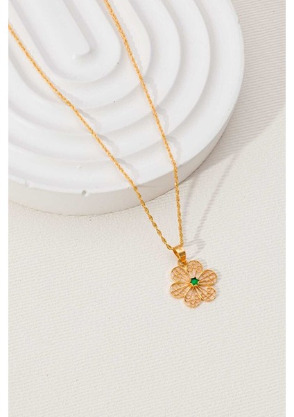 14 Ayar Altın Papatya Zümrüt Kolye modelleri