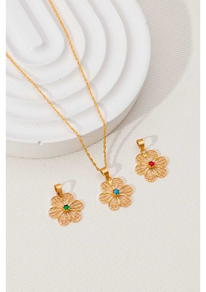 14 Ayar Altın Papatya Zümrüt Kolye indirimleri