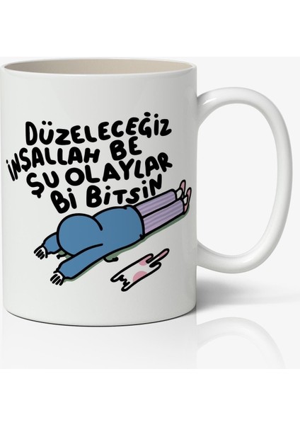 Düzeleceğiz Yazılı Motto Beyaz Porselen Kupa Bardak