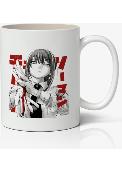 Chainsaw Man Anime Temalı Baskılı Beyaz Porselen Kupa Bardak