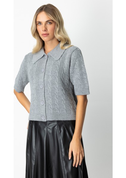 Kadın Kısa Kollu Örme Hırka 65917 Gri fiyatları