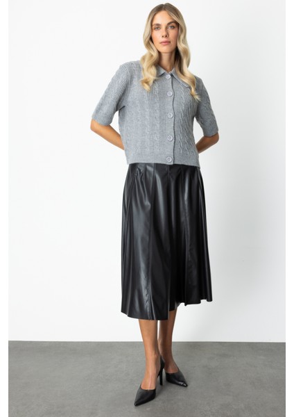 Kadın Kısa Kollu Örme Hırka 65917 Gri modelleri