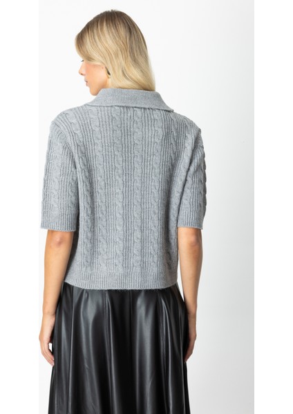 Kadın Kısa Kollu Örme Hırka 65917 Gri fırsatları