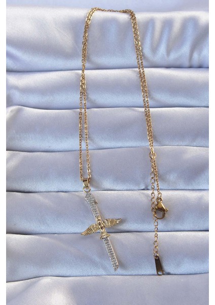 316L Altın Renk Zirkon Taşlı Kılıç Model Anka Kuşu Kolye - Lisinya fiyatları