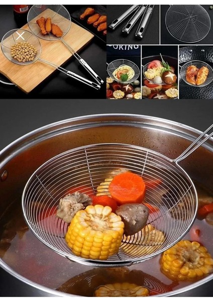 1 Adet Metal Saplı Paslanmaz Çelik Süzgeç Kevgir Kızartma Kepçesi