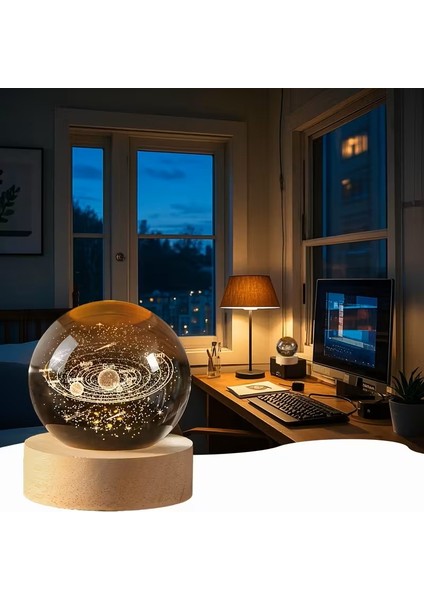 Işıklı Cam Küre Ahşap Standlı 3 Boyutlu Gezegen Küre USB Kablolu fiyatları
