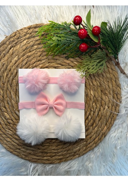 3'lü Ponpon ve Fiyonk Bebek Bandana Seti