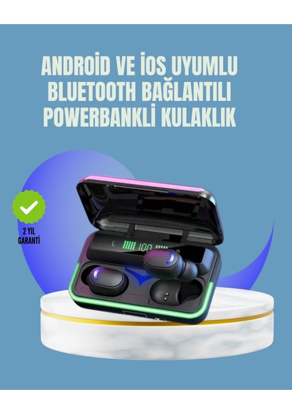 Uzun Pil Ömürlü E10 Powerbank Bluetooth Kulaklık LED Gösterge