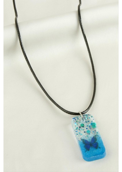 Kelebek Dikdörtgen Epoksi Kolye