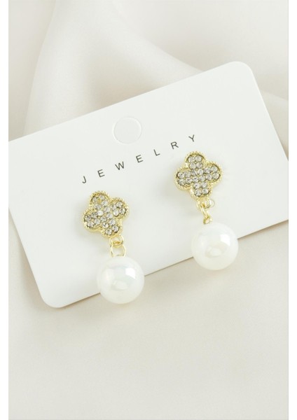 Çiçek Taşlı Inci Küpe