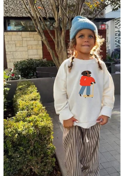 Kız Çocuk Baskılı 3 Iplik Kumaş Pamuklu Sweatshirt