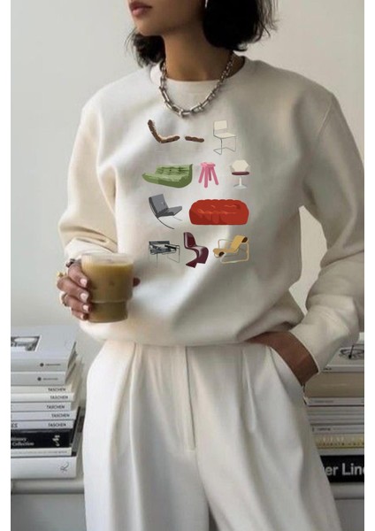 Kadın Premium Kumaş Baskılı Içi Şardonlu Oversize Sweatshirt