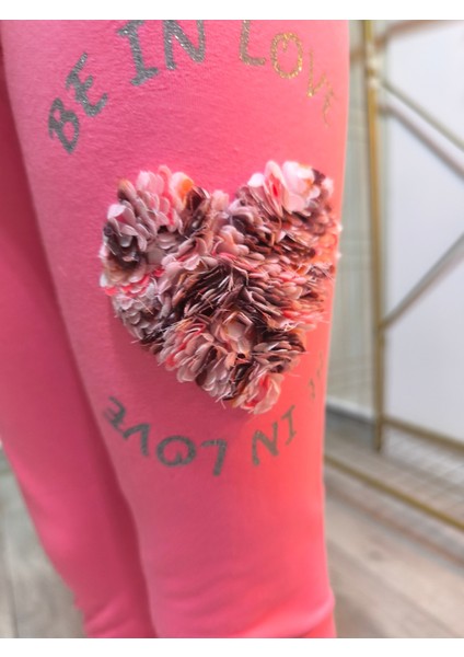 Kız Çocuk Tayt Kışlık Şardonlu Pamuklu Beli Lastikli Nakışlı Kalp Pembe indirimleri