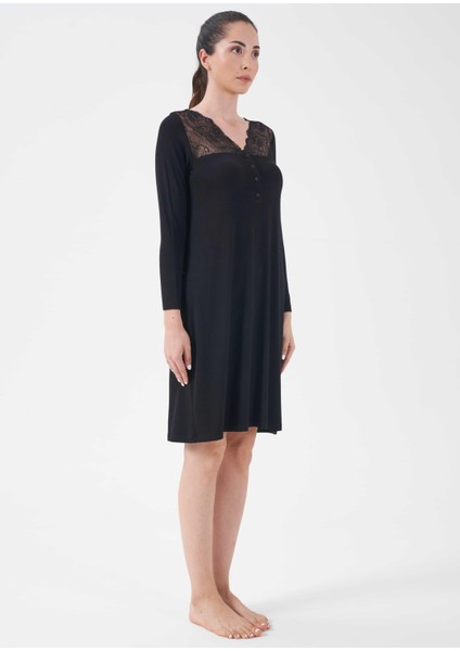 Kadın Siyah Patlı Dantelli Gecelik - 15235 fiyatları