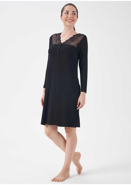 Kadın Siyah Patlı Dantelli Gecelik - 15235 fırsatları