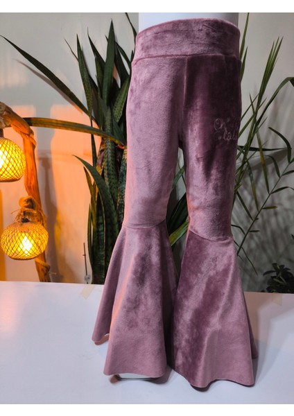 Kız Çocuk Fransız Kadife Geniş Dökümlü Ispanyol Paça Tayt Ohlala Gül Kurusu fiyatları