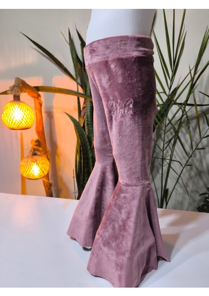 Kız Çocuk Fransız Kadife Geniş Dökümlü Ispanyol Paça Tayt Ohlala Gül Kurusu modelleri