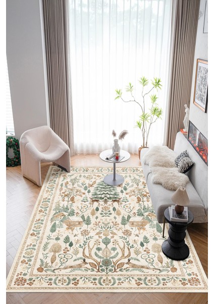 Yeni Desen Yıkanabilir Kaymaz Tabanlı Bohem Tarz Dijital Baskı Salon Halısı, Yumuşak Dokulu Lüks Halı Modeli ve 40 x 60 Bej Renk Dikdörtgen Halı