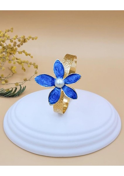 Beş Yaprak Incili Çiçek Bileklik Mavi