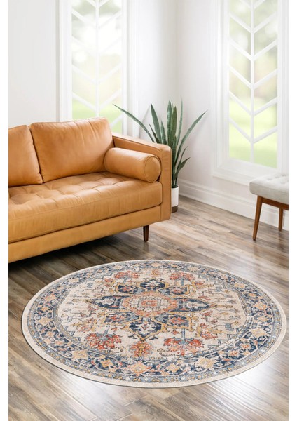 Yeni Desen Yıkanabilir Kaymaz Tabanlı Bohem Tarz Dijital Baskı Salon Halısı, Yumuşak Dokulu Lüks Halı Modeli ve 50 x 50 Bej Renk Yuvarlak Halı