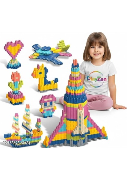 Constructo Stem 100 Parça - Eğitici Oyuncak Yapı Oyuncağı Montessori Zeka Oyunu Yapı Taşları Seti