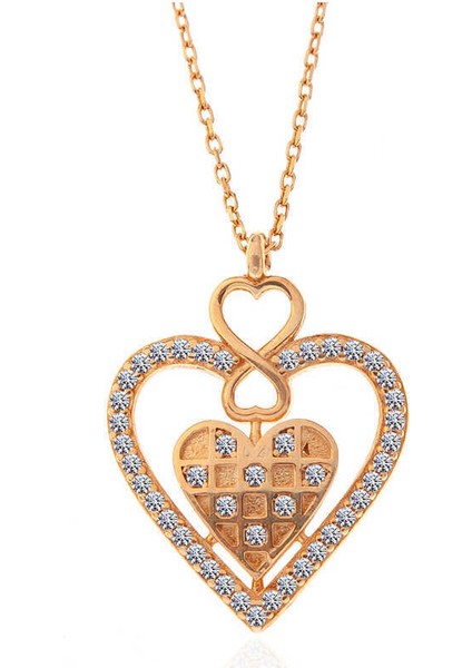 Gümüş Rose Kalp Sonsuzluk Kadın Kolye