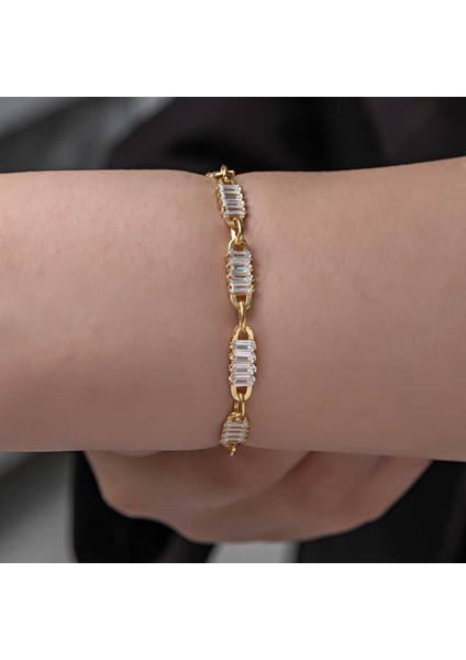 Gümüş Gold Baget Taşlı Kadın Bileklik
