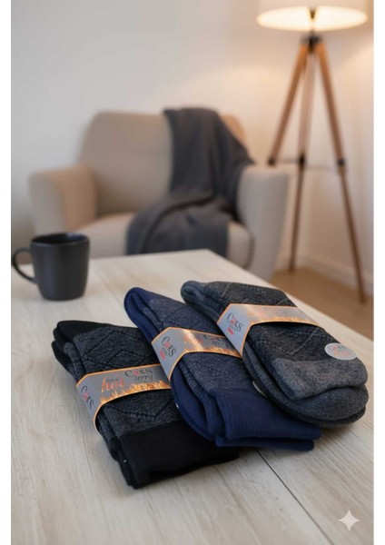 Havlu Yün Erkek Çorap Dikişsiz 3'lü Paket Asorti