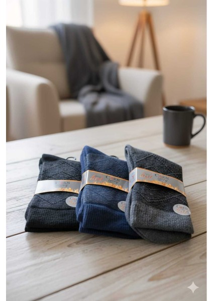 Havlu Yün Erkek Çorap Dikişsiz 3'lü Paket Asorti modelleri