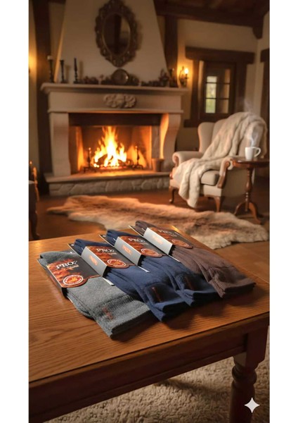 Havlu Lambswool (Yün) Thermal Erkek Çorap, Dikişsiz Burun, Asorti , 4'lü Paket modelleri