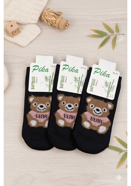 Havlu Patik Figür Desenli, Dikişsiz, Yıkamalı, 3 Çift Patik %80 Bambu