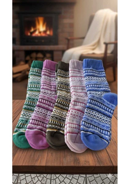 Bambu Çorap Kışlık, Kalın, Rengarek Desenli Çoraplar (%80 Bambu) 5'Lİ PAKET
