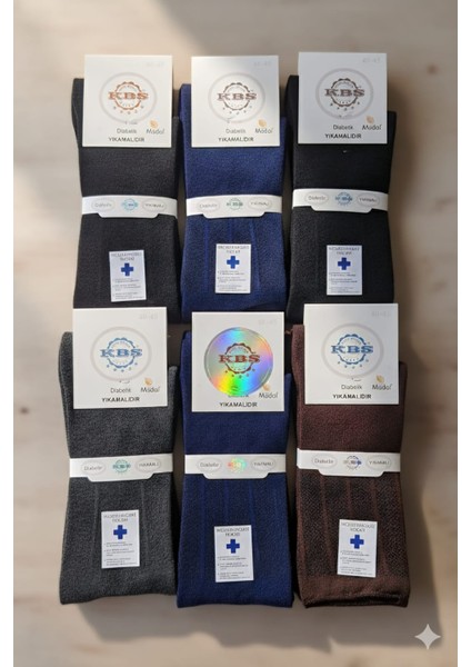 Modal Erkek Diyabetik Çorap, Yıkamalı, 6'lı Paket Asorti: 2 Siyah 2 Laci 1 Kahve 1 Füme fiyatları