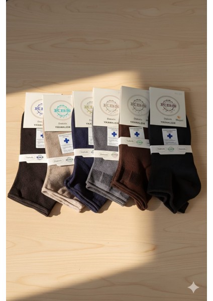 Modal Erkek Diyabetik Patik Çorap, Yıkamalı, 6'lı Asorti Paket