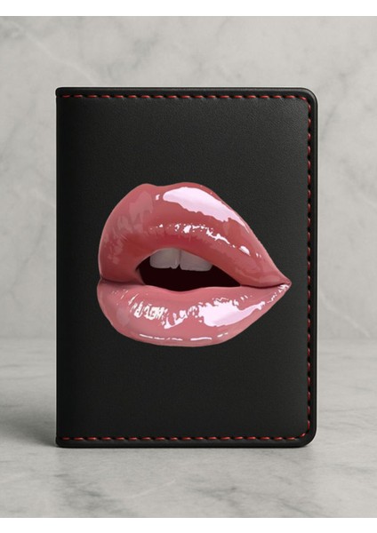 Ruhsat Koruyucu Baskılı Kart Bölmeli Siyah Vinlex Deri Ruhsat Kabı Kılıfı Lipstick