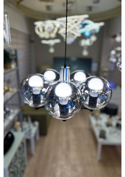 Globe Black & Silver Up Penta FÜME Cam Avize fiyatları