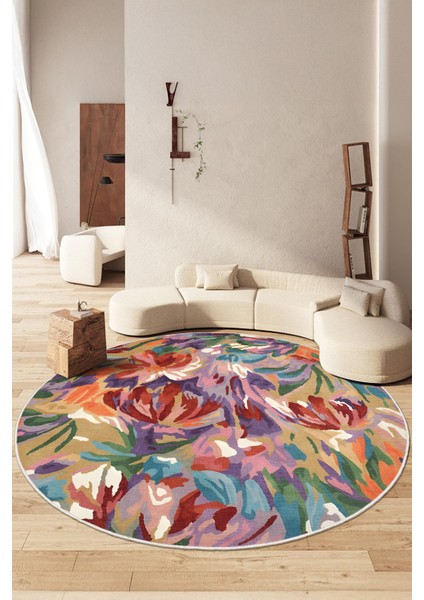 Yeni Desen Yıkanabilir Kaymaz Tabanlı Bohem Tarz Dijital Baskı Salon Halısı, Yumuşak Dokulu Lüks Halı Modeli ve 50 x 50 Çok Renkli Renk Yuvarlak Halı