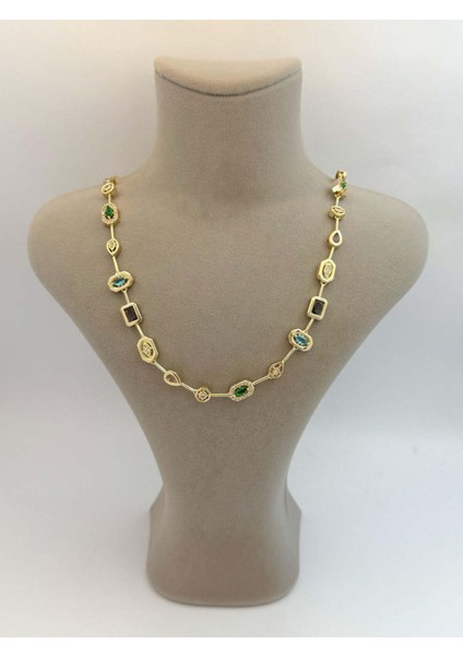 Renkli Taşlı Modern Özel Seri Çelik Kadın Kolye