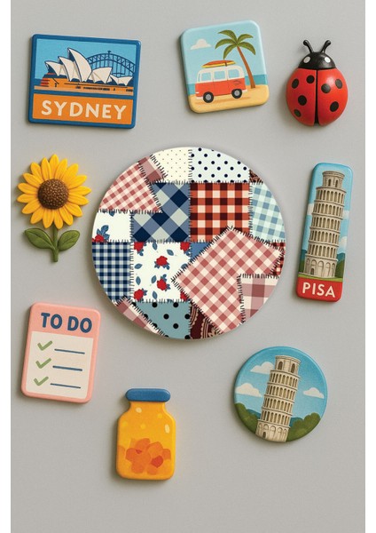 Modern ve Dekoratif Yuvarlak Buzdolabı Magneti Magnet Büyük Boy 10X10 cm - Yama