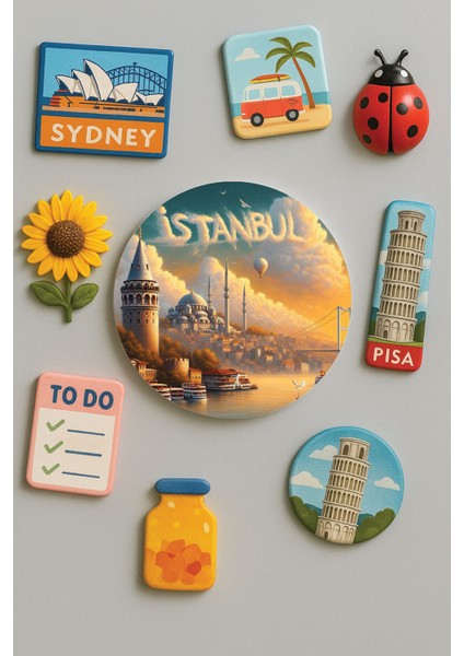 Modern ve Dekoratif Yuvarlak Buzdolabı Magneti Magnet Büyük Boy 10X10 cm - 3D Istanbul