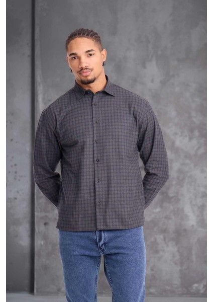 Alfonso Ekose Büyük Kareli Relaxed Fit %100 Pamuklu Flanel Kumaş Erkek Gömlek - Haki fırsatları