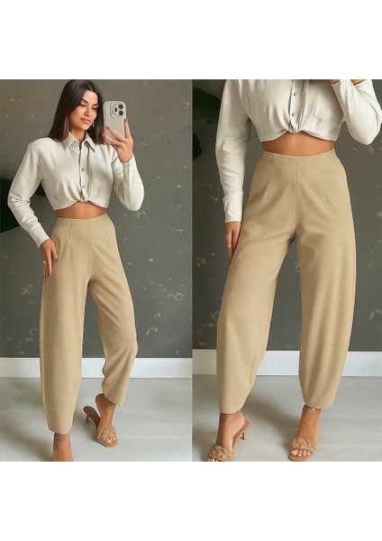 Kadın Yüksek Bel Krep Pantolon