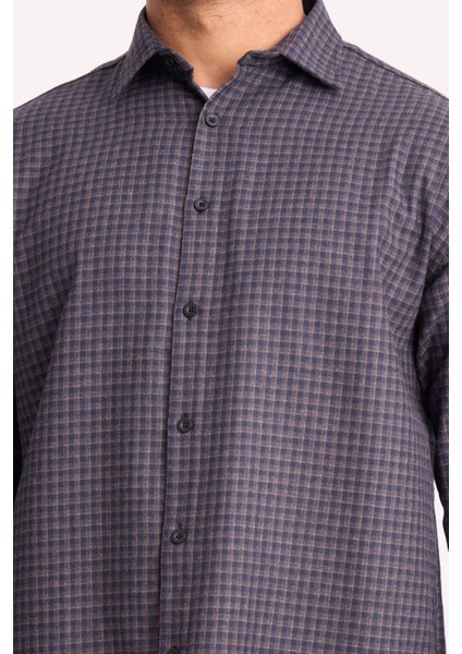 Jonas Ekose Küçük Kareli Relaxed Fit %100 Pamuklu Flanel Kumaş Erkek Gömlek - Kahve modelleri