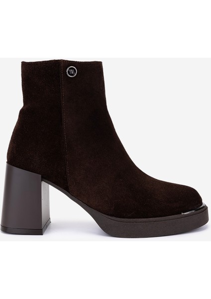 Kadın Hakiki Deri Kahverengi Süet Topuklu Bot 51 9044 Bn Bot SK25-26 Kahve Suet