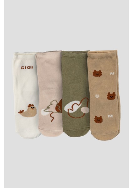 4 Çift Pamuklu Kız Çocuk Soket Çorap