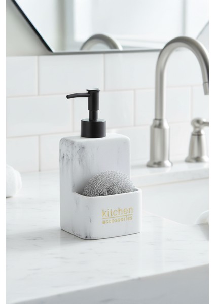 Kavren Polyresin Hazneli Sıvı Sabunluk – Sünger Bölmeli Mutfak Deterjanlık 500 ml (Sünger Hediyeli) fiyatları