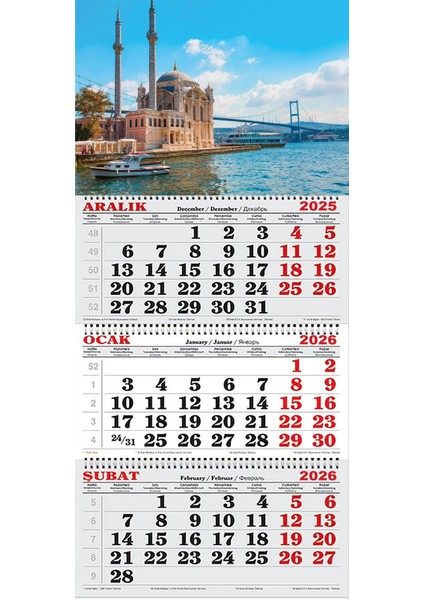 2026 Yılı Gemici Takvimi ---Ortaköy Camii (Büyük Mecidiye Camii)