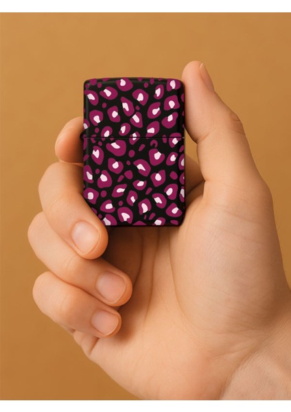 Özel Tasarım Şık ve Dayanıklı Uv Desenli Baskılı Benzinli Metal Çakmak Pink Leopar