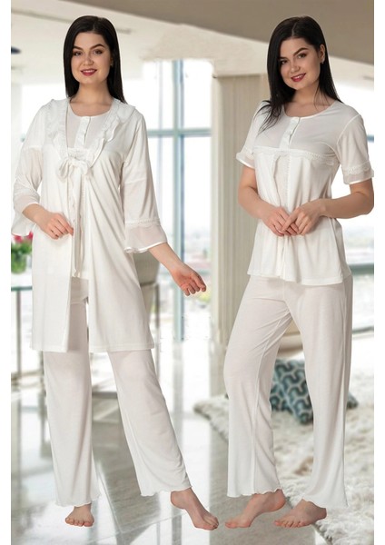Effortt 4074 Kolları Volanlı Sabahlıklı Lohusa Pijama Takımı